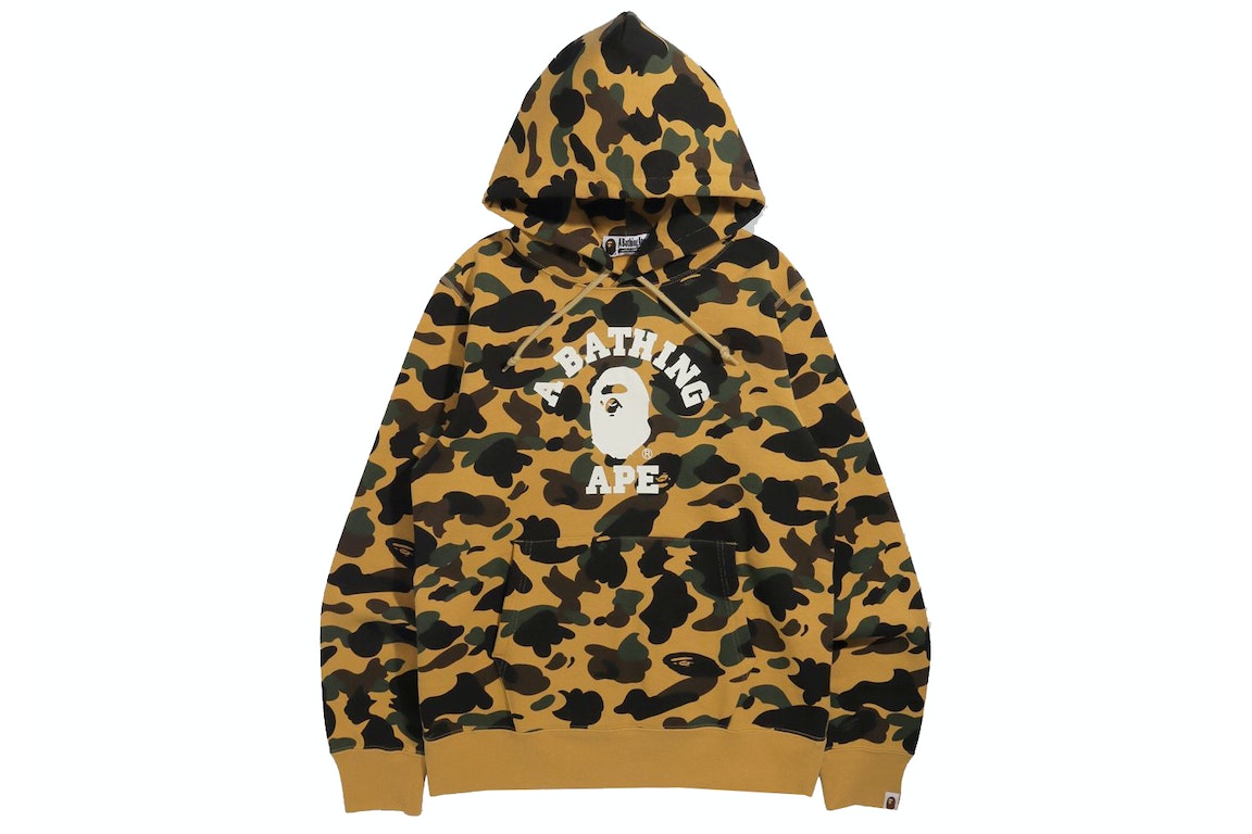 Pre-owned Bape 1st Camo College Pullover Hoodie (fw21) Yellow