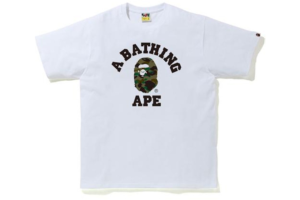 Bape 1st Camo College T Shirt Ss White Green Ss Bape 1st Camo College T Shirt Ss White Green Ss