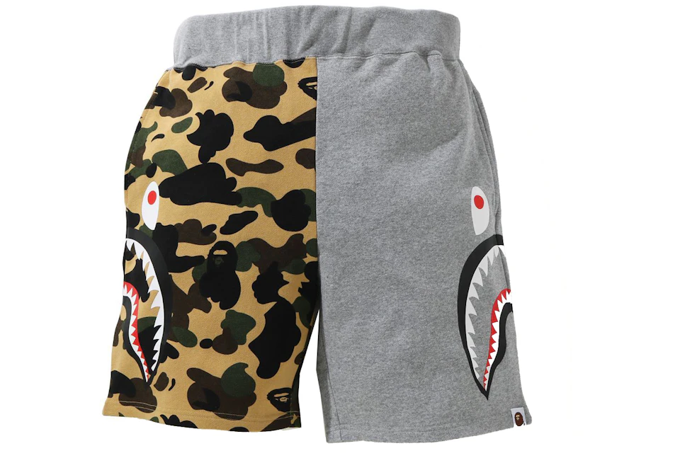 BAPE 1st Camo Half Side Shark Sweat Shorts Yellow