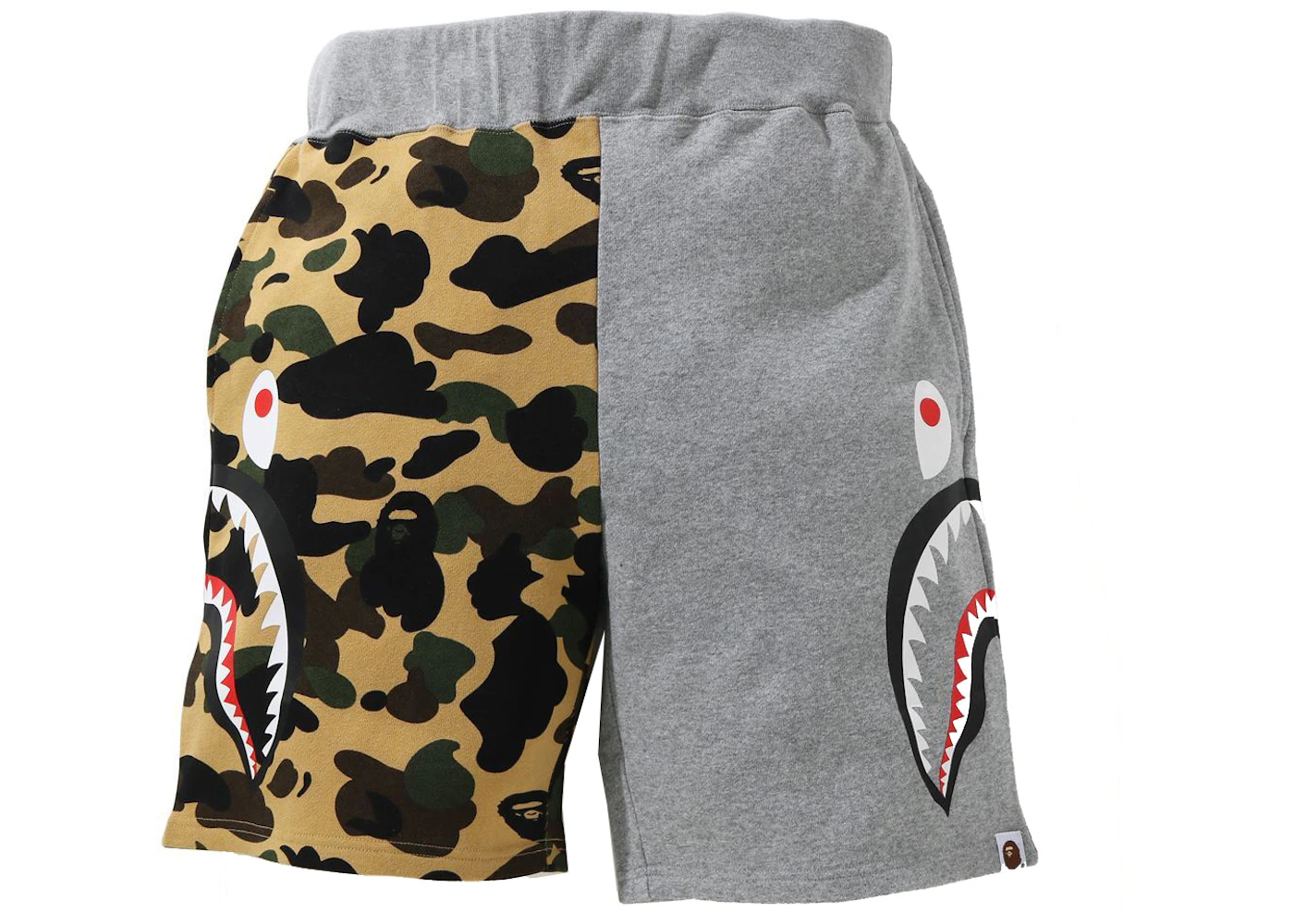 BAPE 1st Camo Half Side Shark Sweat Shorts Yellow Men's SS21 US