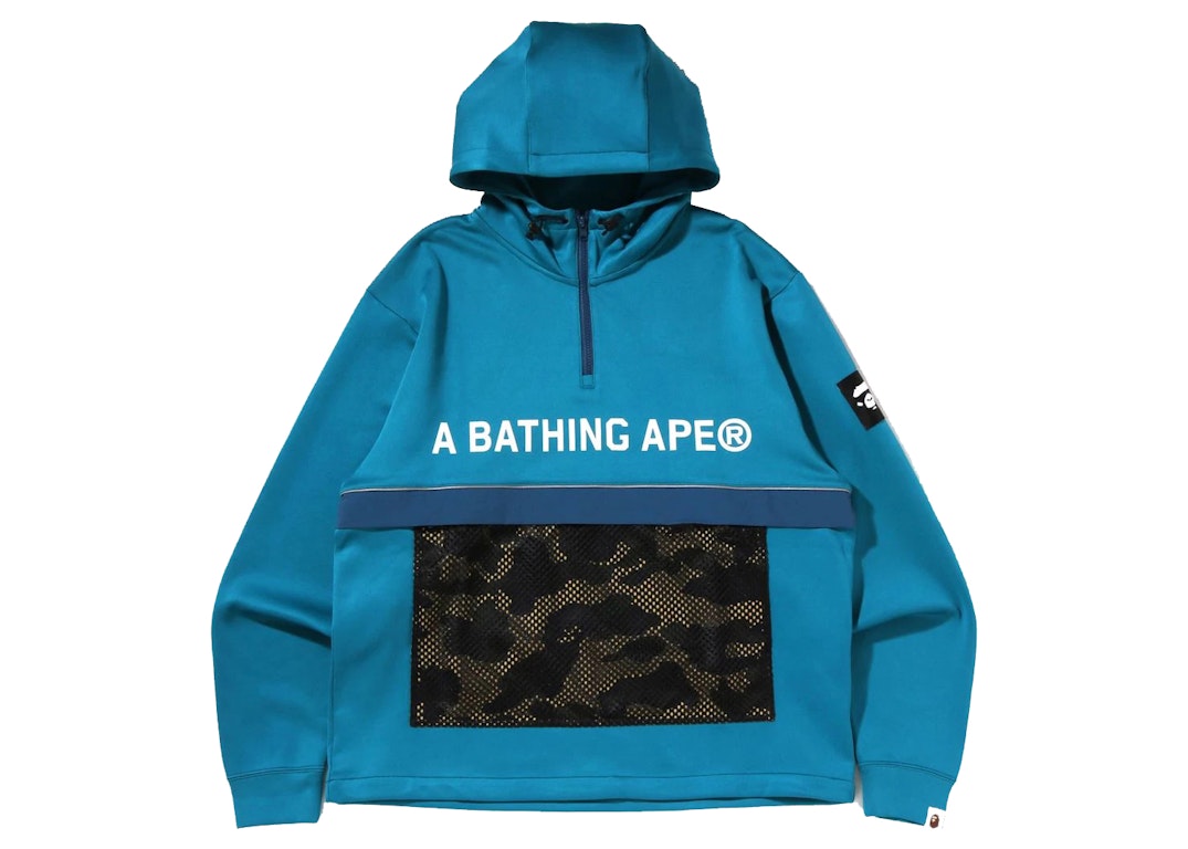 Pre-owned Bape 1st Camo Pocket Relaxed Fit Double Knit Half Zip Hoodie Blue