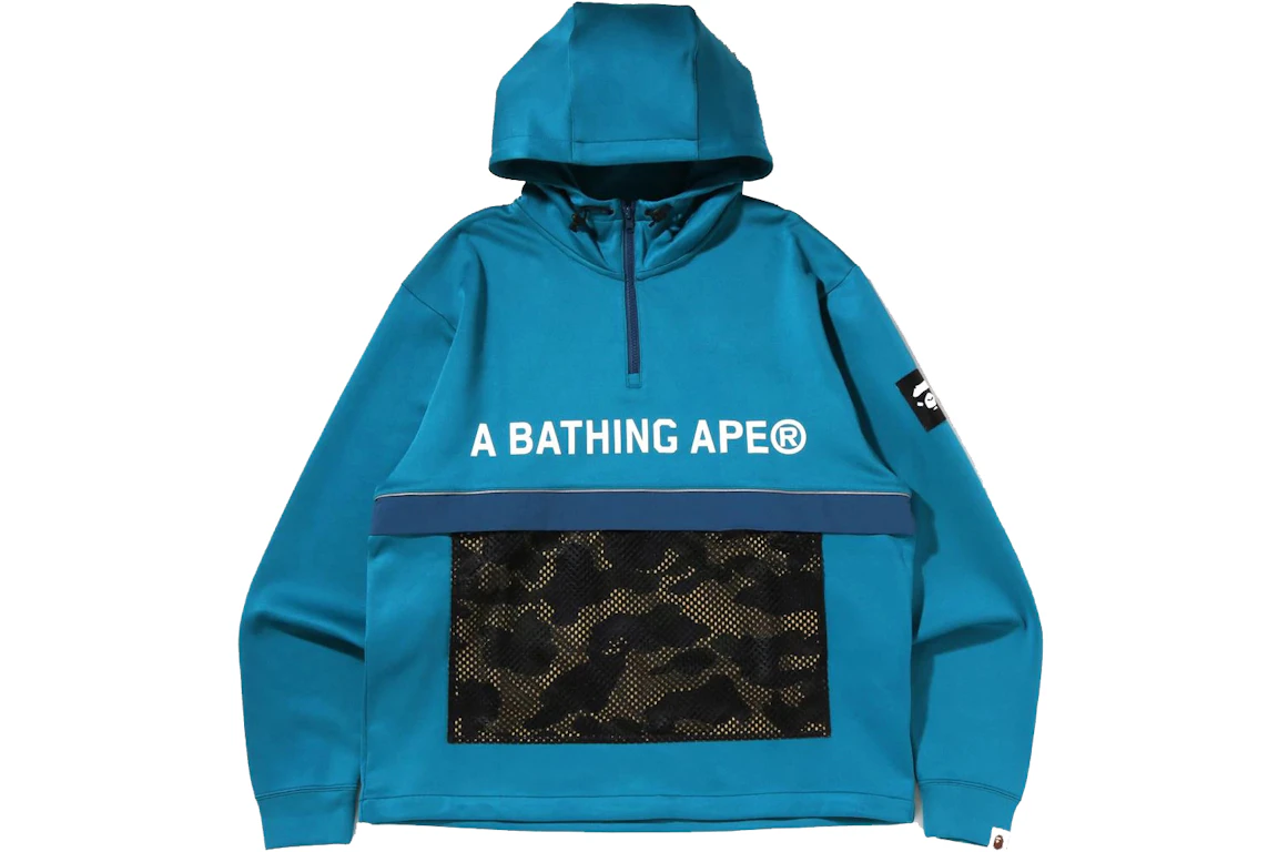 BAPE 1st Camo Pocket Relaxed Fit Double Knit Half Zip Hoodie Blue