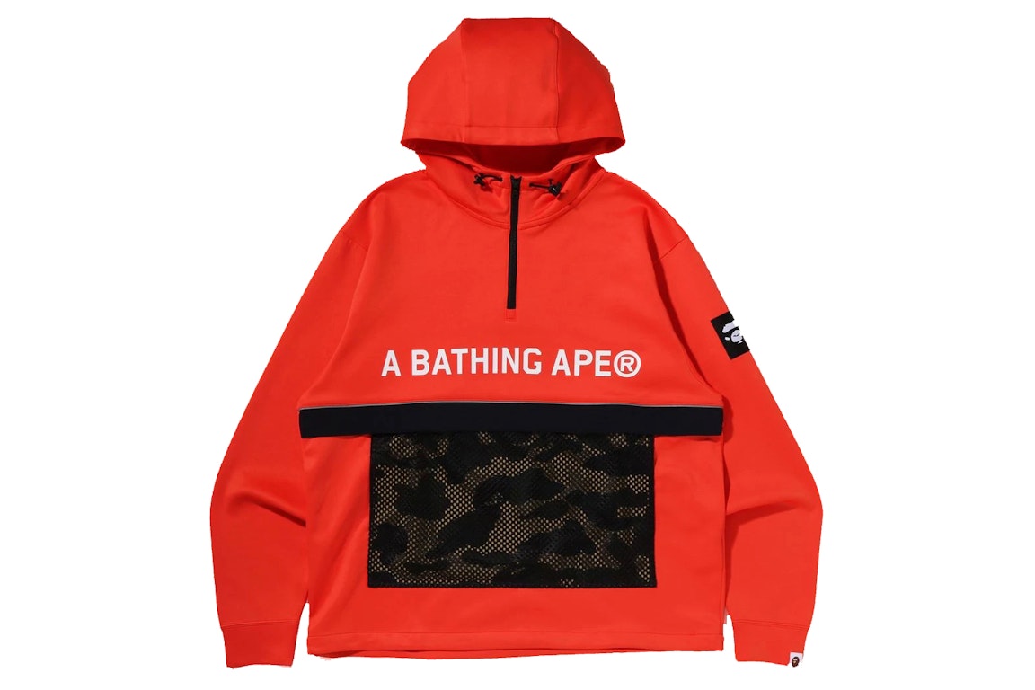 Pre-owned Bape 1st Camo Pocket Relaxed Fit Double Knit Half Zip Hoodie Orange
