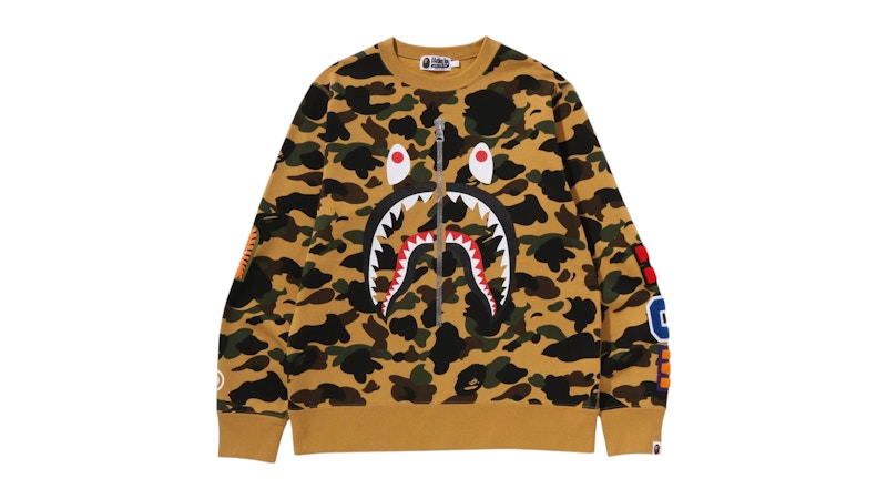 A BATHING APE　1ST CAMO SHARK CREWNECK BAPE 1st Camo Shark Crewneck Sweatshirt Yellow Men's - FW25 - GB