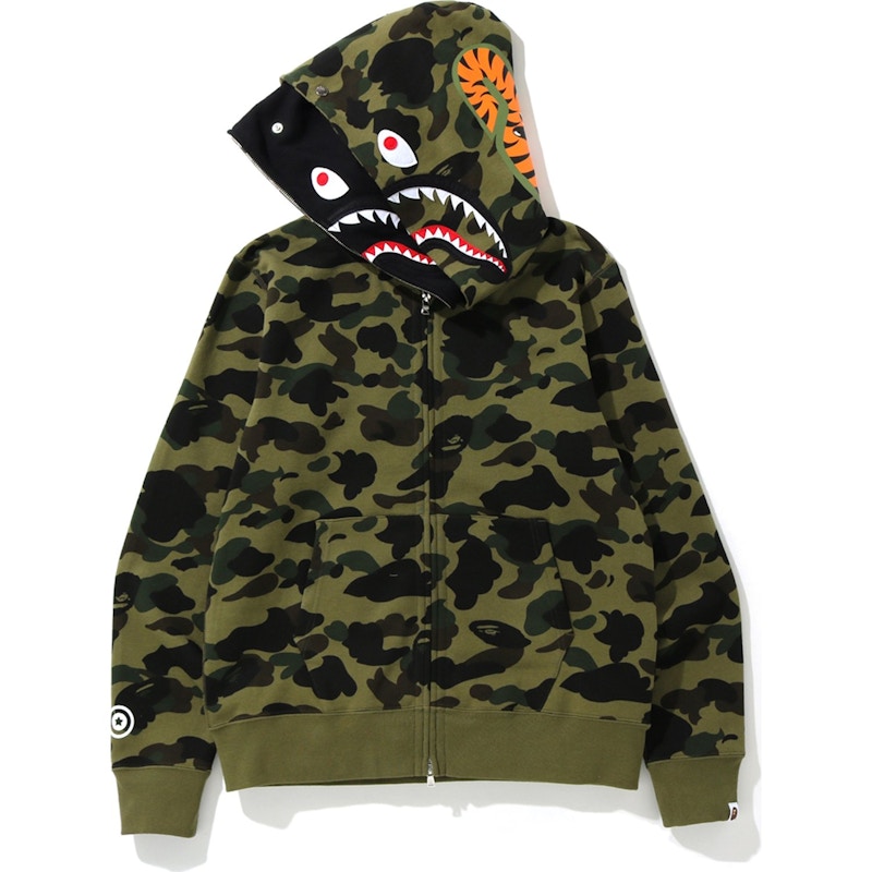 BAPE 1st Camo Shark Full Zip Double Hoodie Green Men's FW19 US