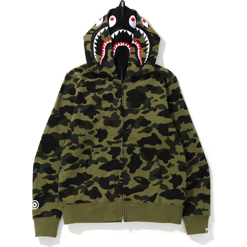 BAPE 1st Camo Shark Wide Full Zip Double Hoodie Green Men s SS18