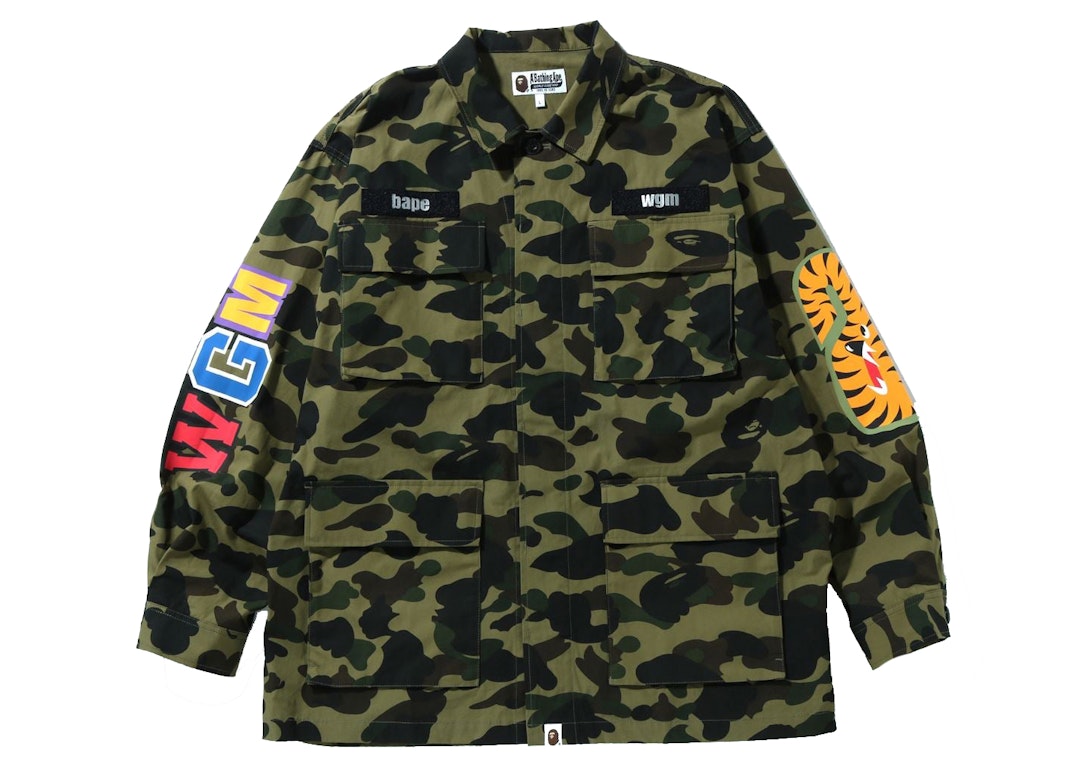 Pre-owned Bape 1st Camo Shark Relaxed Fit Military Shirt Green