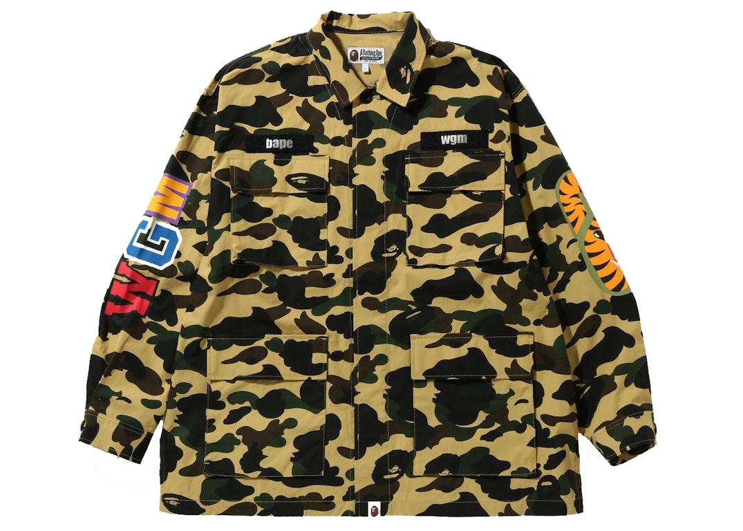 Pre-owned Bape 1st Camo Shark Relaxed Fit Military Shirt Yellow