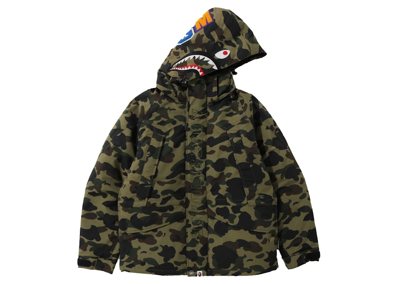 BAPE 1st Camo Shark Snowboard Down Jacket Green - FW21 - US