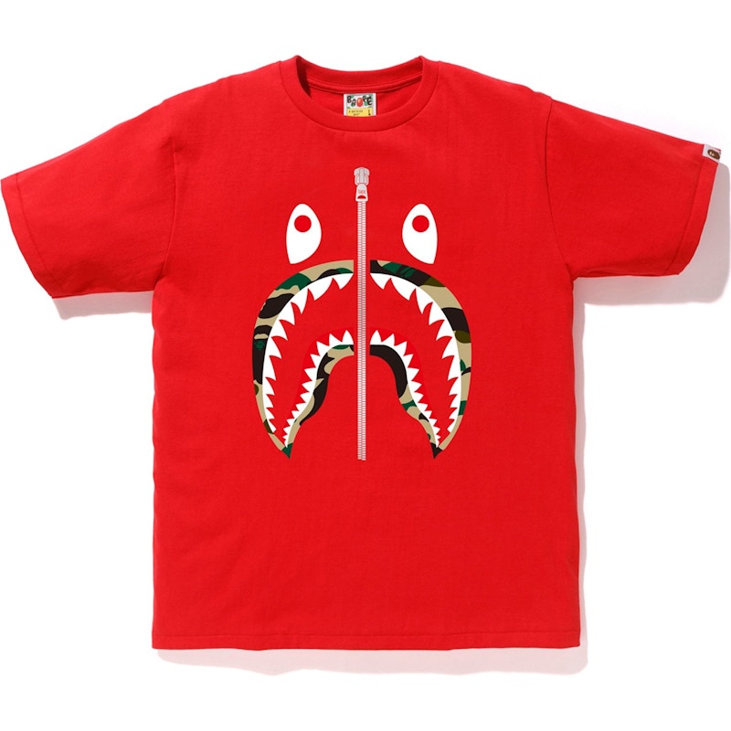 BAPE 1st Camo Shark Tee Red/Yellow Men's - FW19 - US