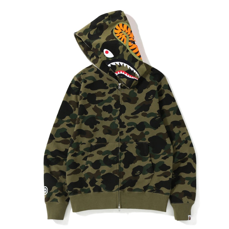 BAPE 1st Camo Shark Zip Hoodie Army Green Screen Printed WGM