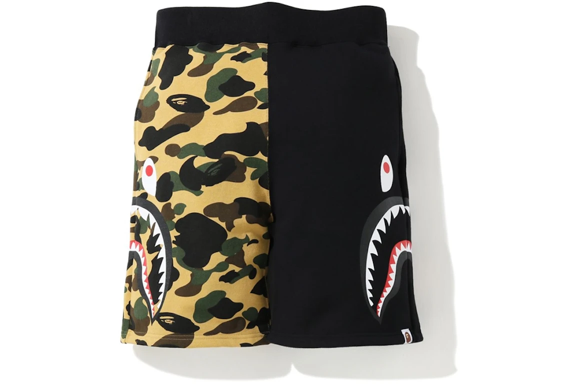 BAPE 1st Camo Side Shark Sweatshort Black/Yellow