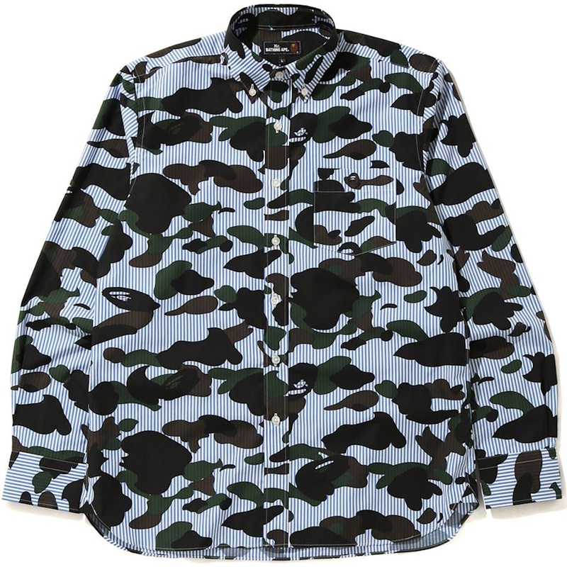 BAPE 1st Camo Stripe BD Shirt Blue Men's - FW20 - US