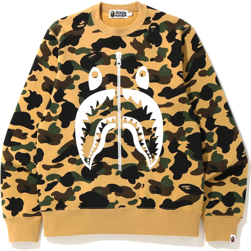 BAPE 1st Camo White Shark Crewneck Yellow Men's - FW19 - US