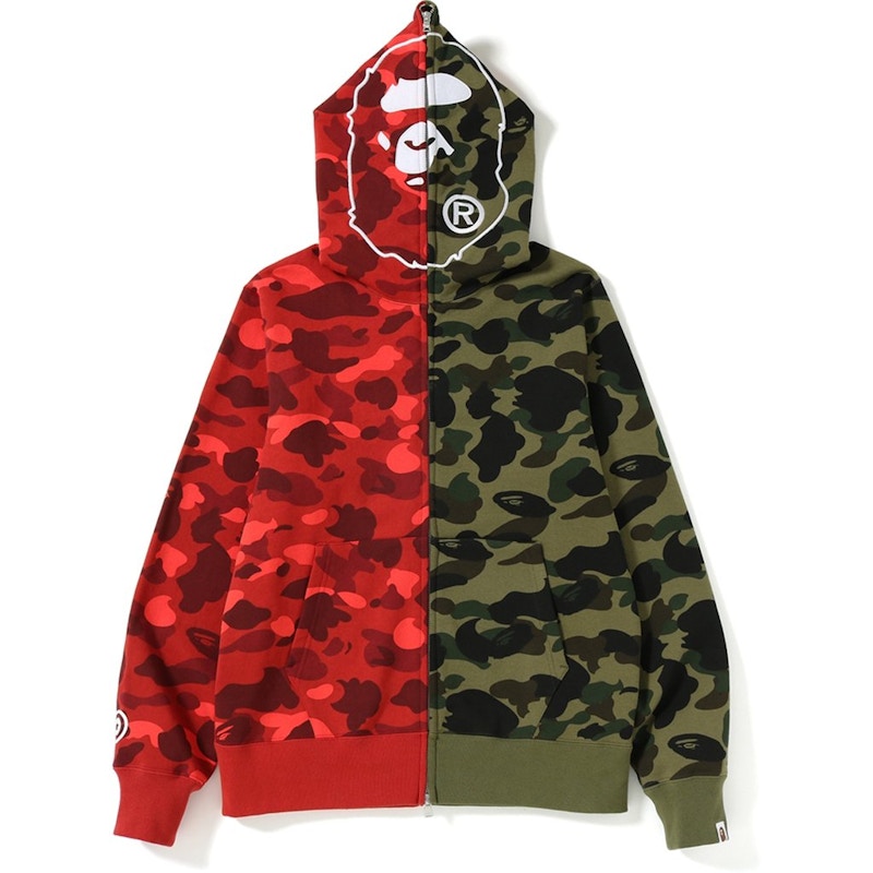 BAPE 1st x Color Camo 2nd Ape Half Full Zip Hoodie Green/Red