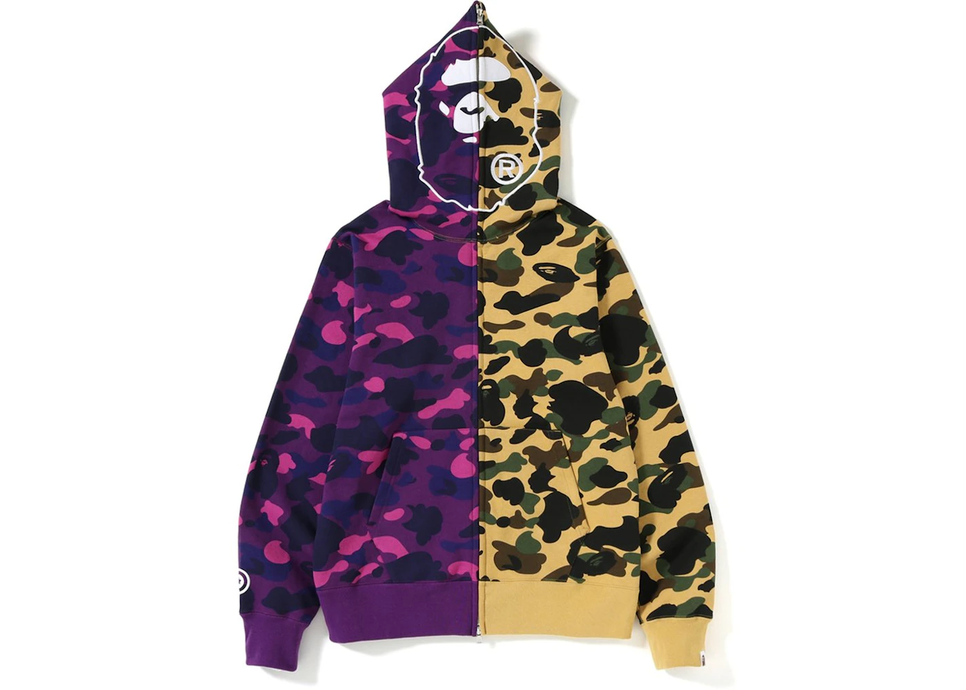 Bape 1st X Color Camo 2nd Ape Half Full Zip Hoodie Yellow Purple Ss19 Bape 1st X Color Camo 2nd Ape Half Full Zip Hoodie Yellow Purple Ss19