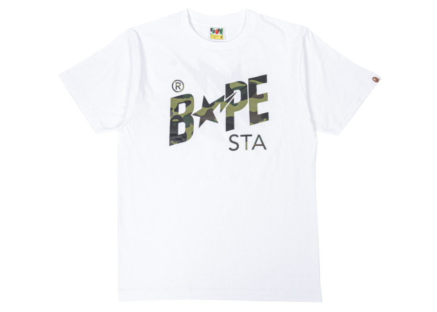 BAPE A Bathing Ape 1st Camo BAPE STA Logo Tee White/Green Men's - US