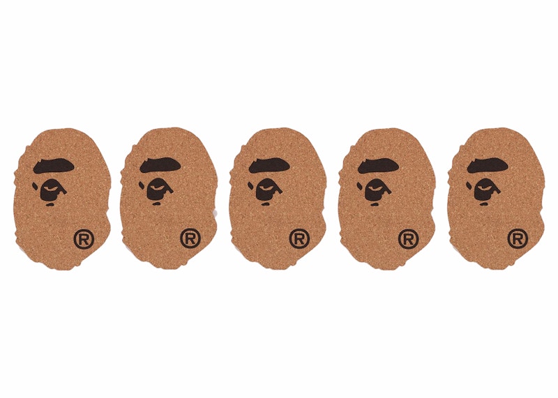 Pre-owned Bape Men's  A Bathing Ape Ape Head Cork Coaster Set In Beige
