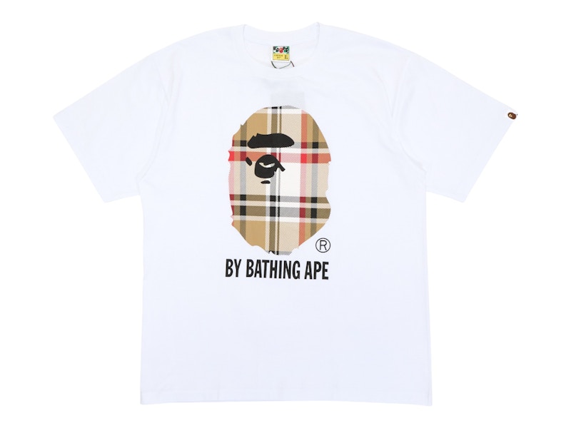 Pre-owned Bape Men's  A Bathing Ape Check By Tee Shirt In White/beige In Multi
