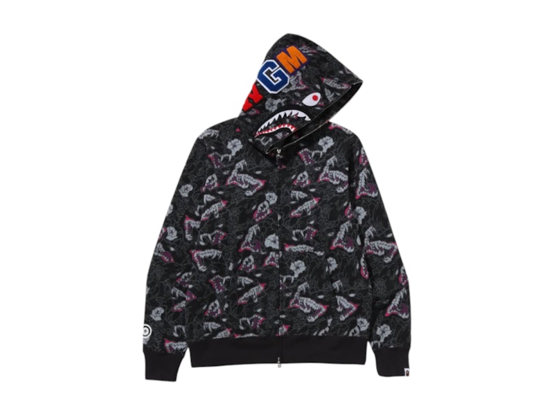 トップス APE JAPANESE TATTOO CAMO SHARK FZ HOODIE Buy A Bathing Ape Japanese Tattoo Camo Shark Fz Hoodie M in