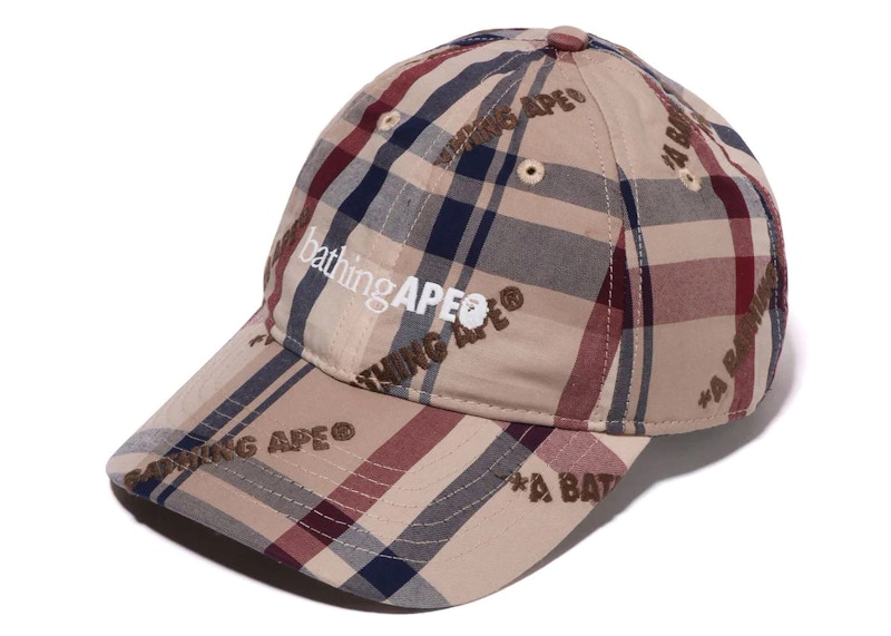 BAPE A Bathing Ape Logo Check Pattern Cap Beige