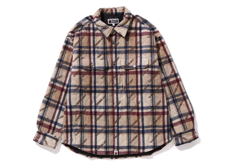 BAPE A Bathing Ape Logo Check Pattern Padded Flannel Shirt Jacket