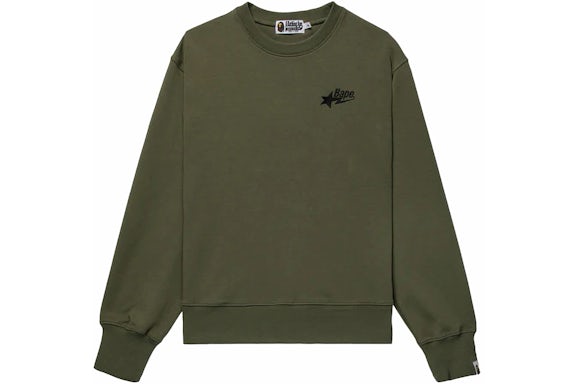 BAPE A Bathing Ape Bape Sta Logo Relaxed Fit Crewneck Olive