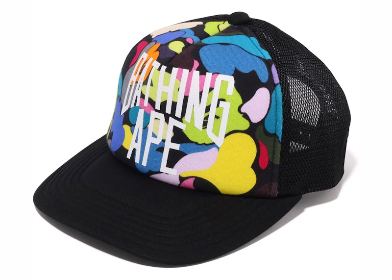 BAPE A Bathing Ape Multi Camo NYC Logo Mesh Cap Black メンズ 