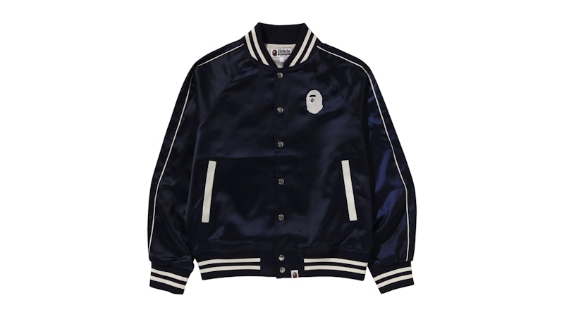 BAPE A Bathing Ape Nylon Varsity Jacket Navy Men's - SS25 - US