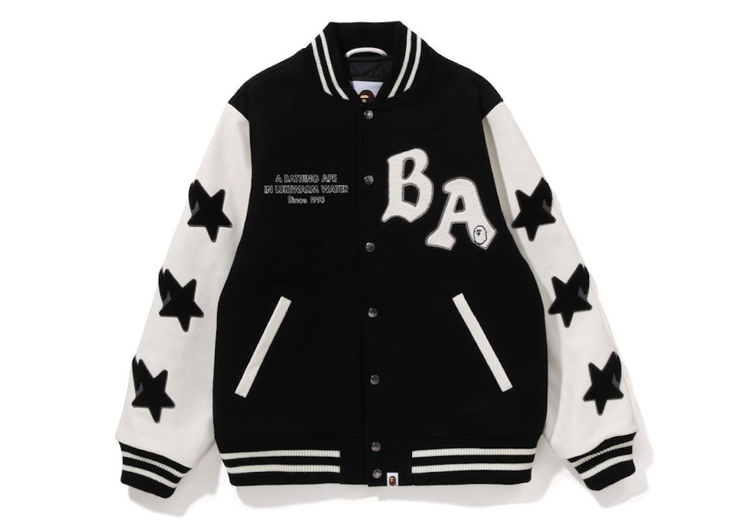 Pre-owned Bape A Bathing Ape Relaxed Fit Varsity Jacket Black
