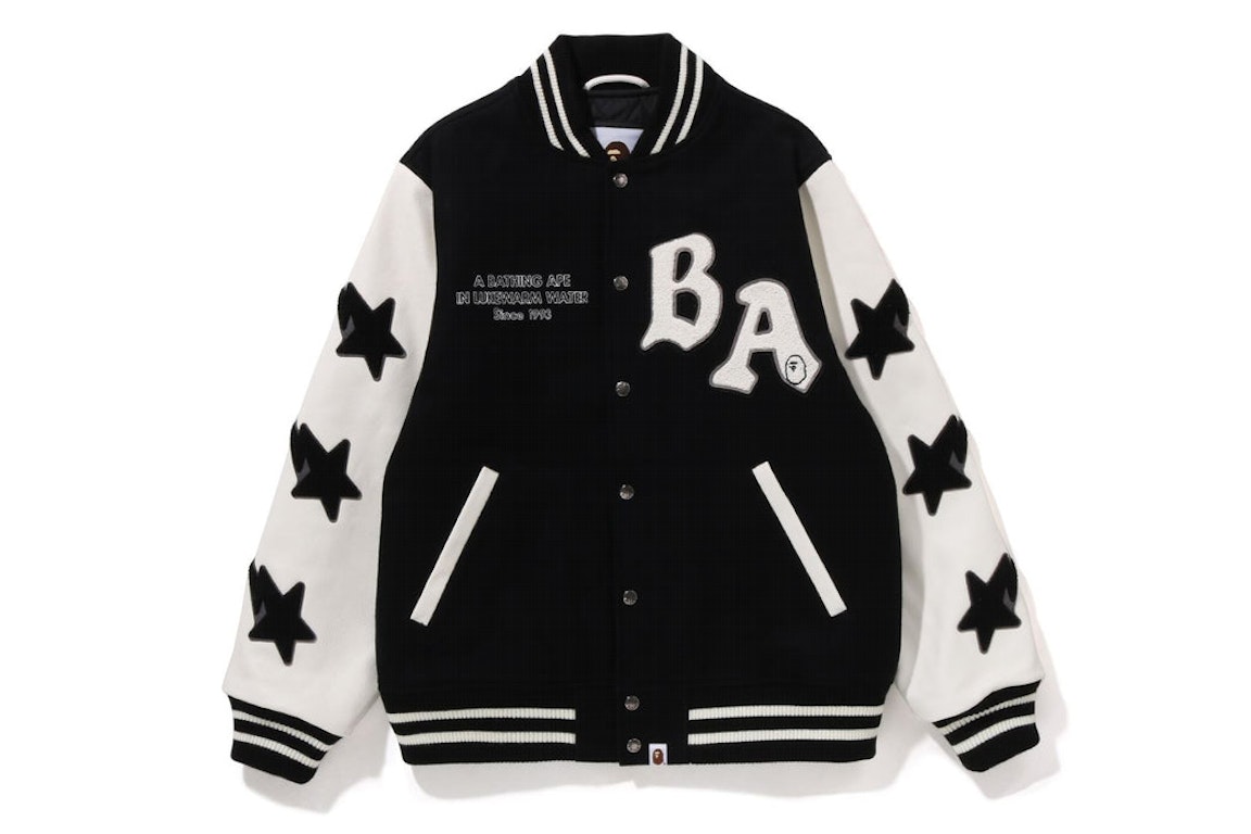 Pre-owned Bape A Bathing Ape Relaxed Fit Varsity Jacket Black