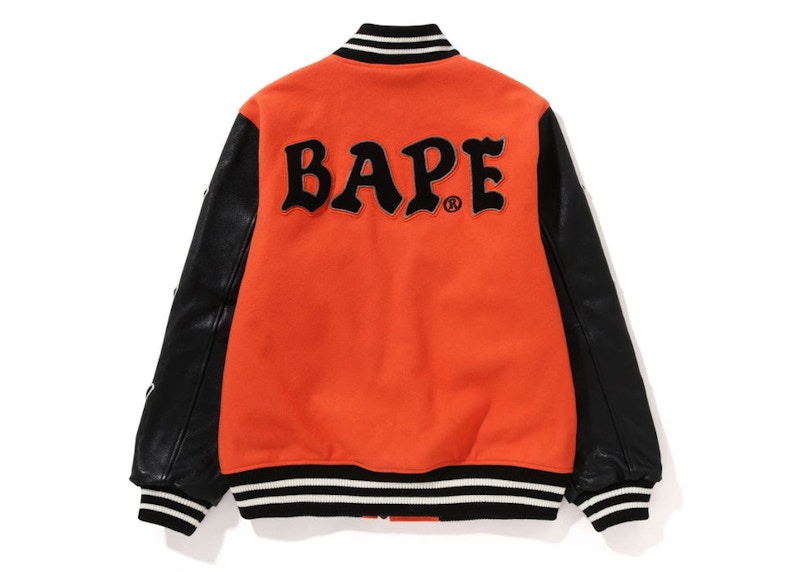 BAPE A Bathing Ape Relaxed Fit Varsity Jacket Orange Men's - FW22 - US