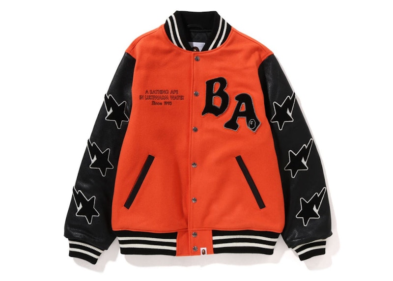 BAPE A Bathing Ape Relaxed Fit Varsity Jacket Orange Men's - FW22 - US