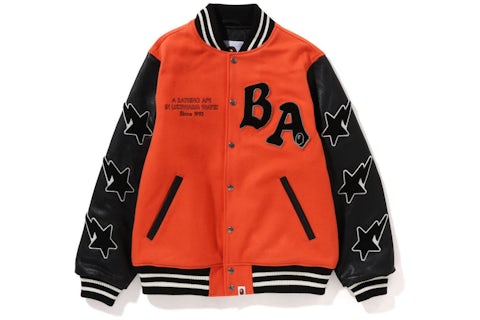 BAPE A Bathing Ape Relaxed Fit Varsity Jacket Orange Men's FW22 US