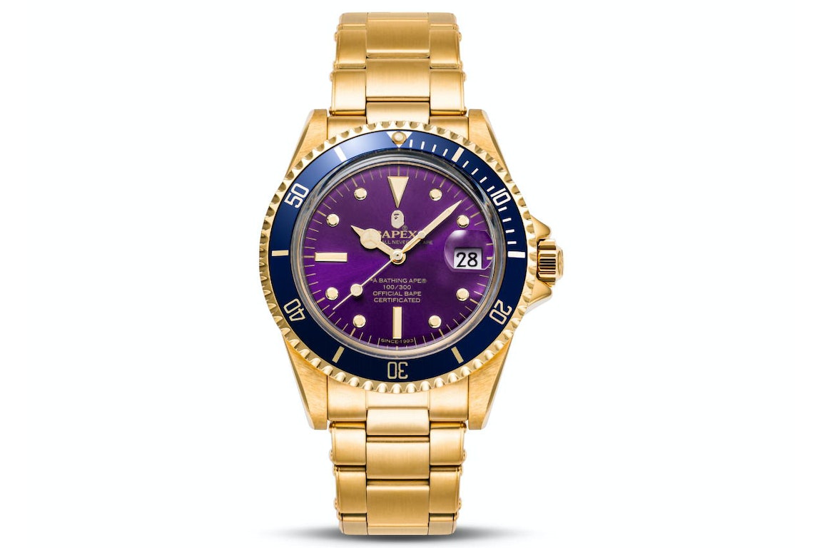 Pre-owned Bape A Bathing Ape Type 1 X Watch Gold Purple