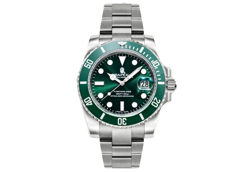 BAPE A Bathing Ape Type 1 Bapex Watch Silver Green