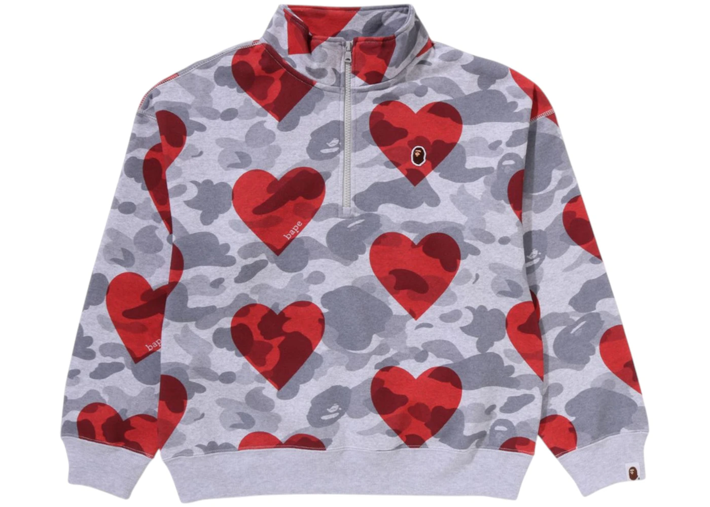 BAPE A Bathing Ape Women I Love Bape Half Zip Sweatshirt Gray US