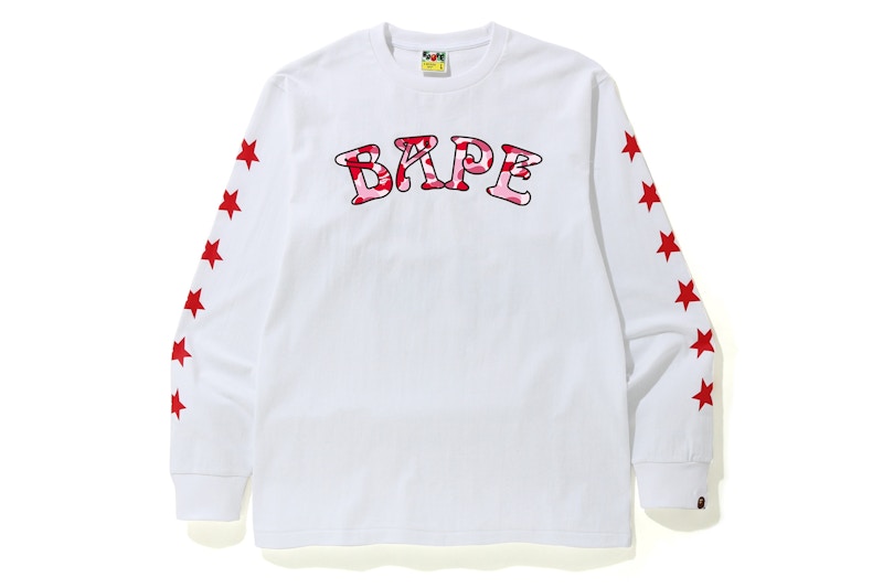 BAPE ABC Camo BAPE 88 L/S Tee White/Pink Men's - FW19 - GB