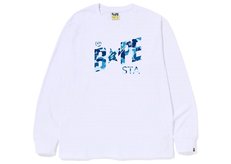 BAPE ABC Camo Bape Sta Logo L/S Tee White Blue