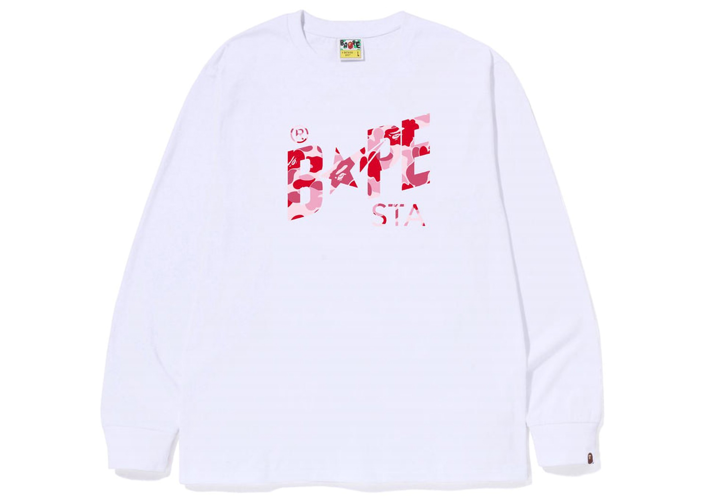 BAPE ABC Camo Bape Sta Logo L/S Tee White Pink Men's - SS23