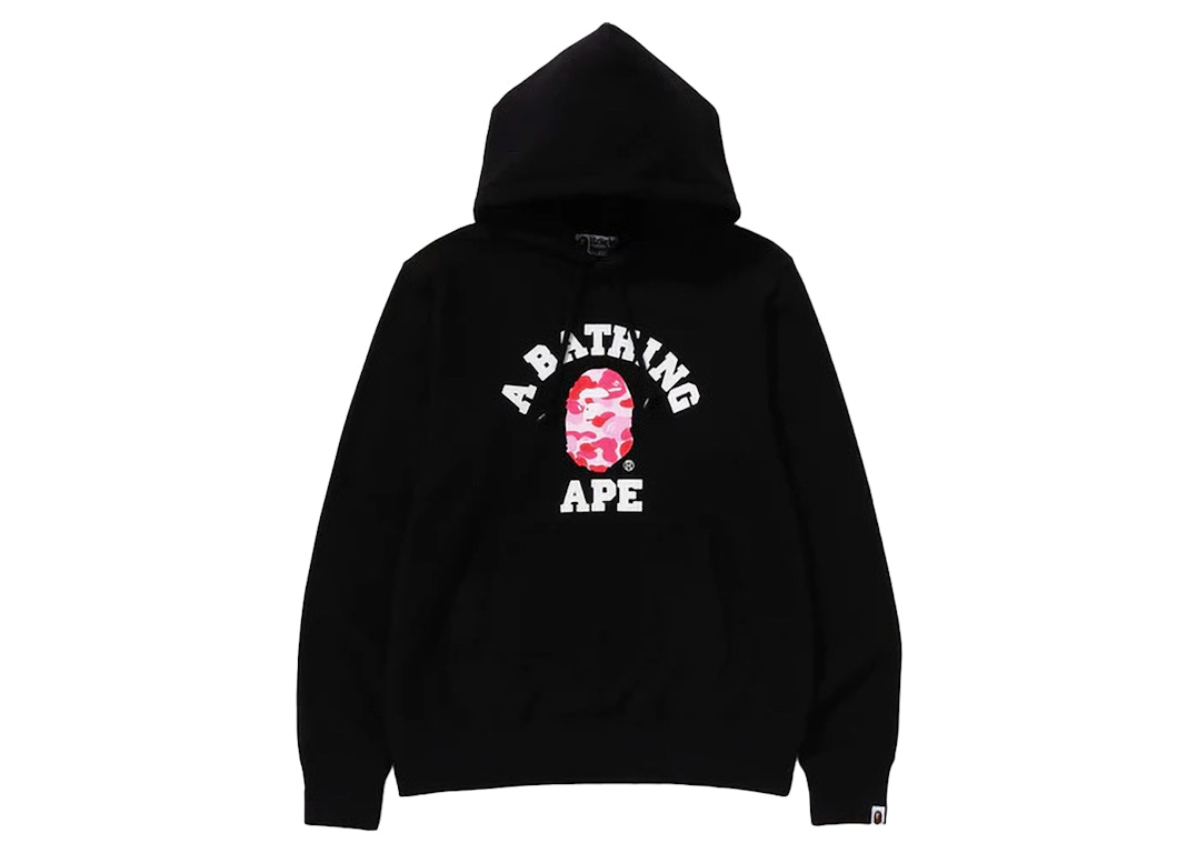 Pre-owned Bape Abc Camo College Organic Cotton Pullover Hoodie Black/pink