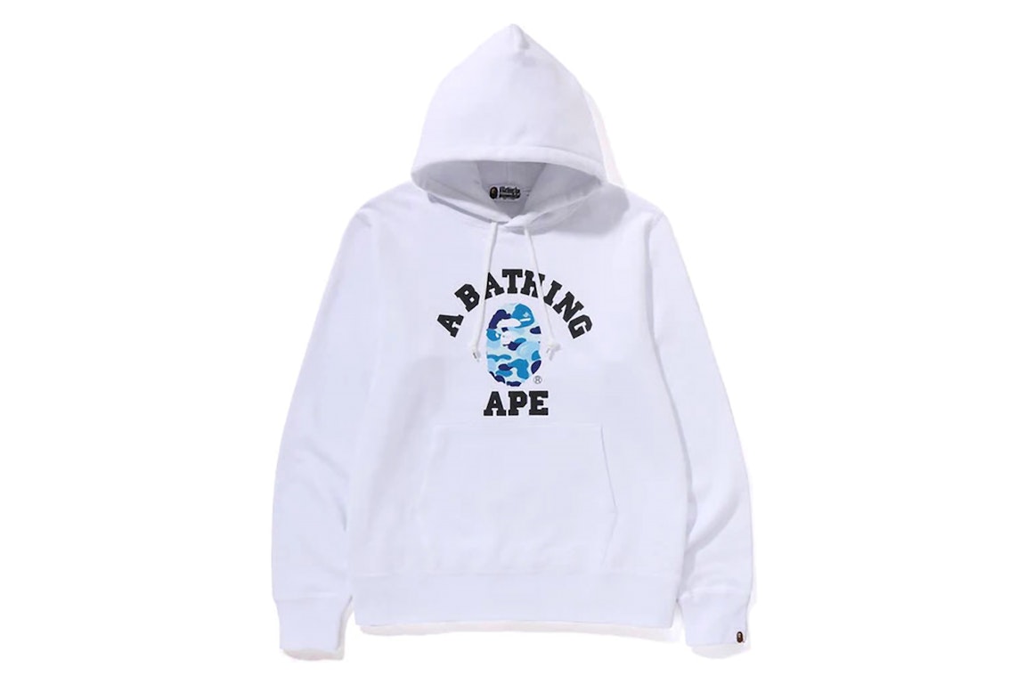 Pre-owned Bape Abc Camo College Organic Cotton Pullover Hoodie White/blue