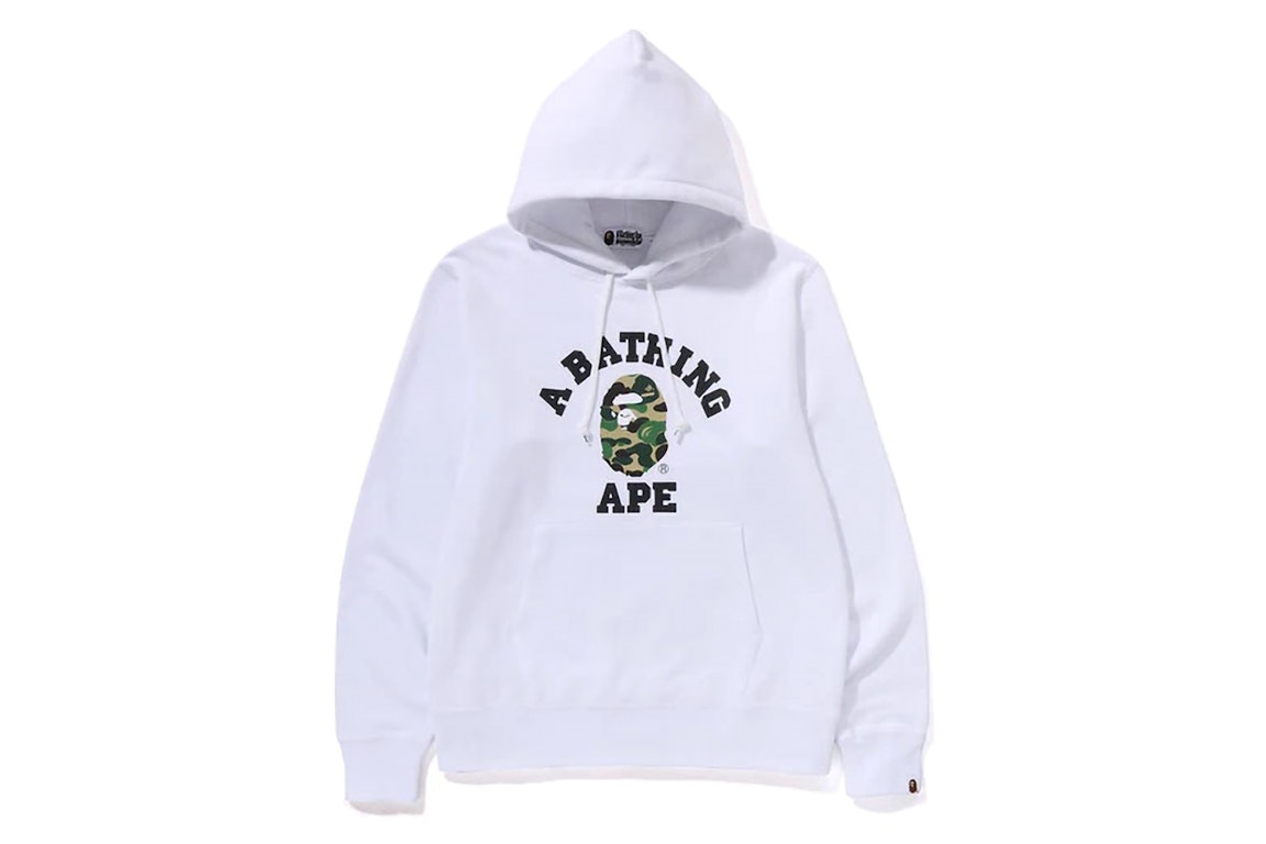 Pre-owned Bape Abc Camo College Organic Cotton Pullover Hoodie White/green