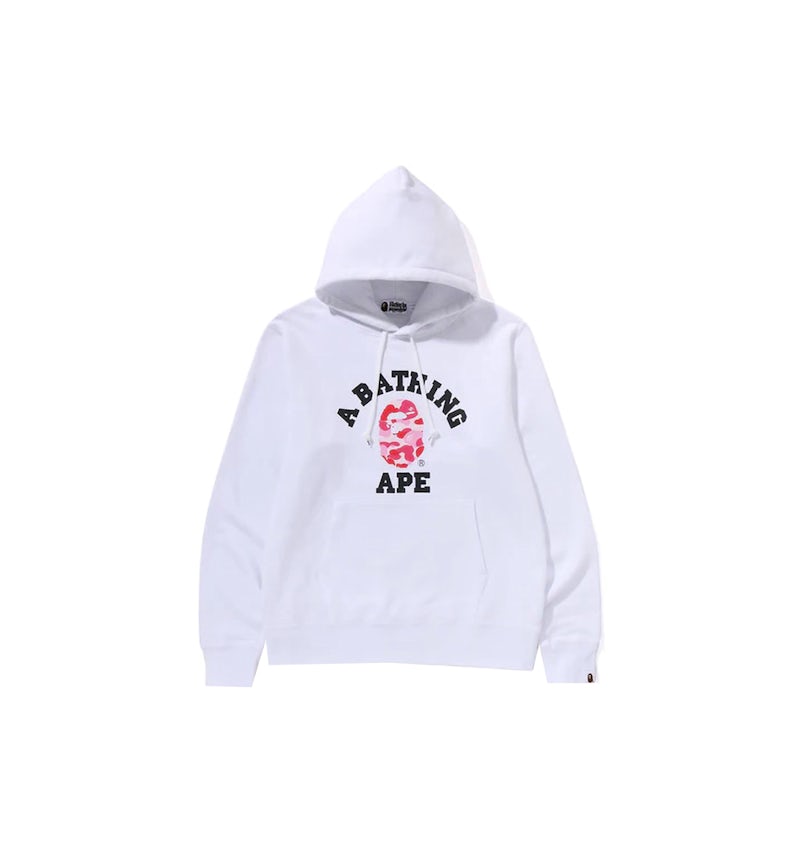 BAPE ABC Camo College Organic Cotton Pullover Hoodie White/Pink