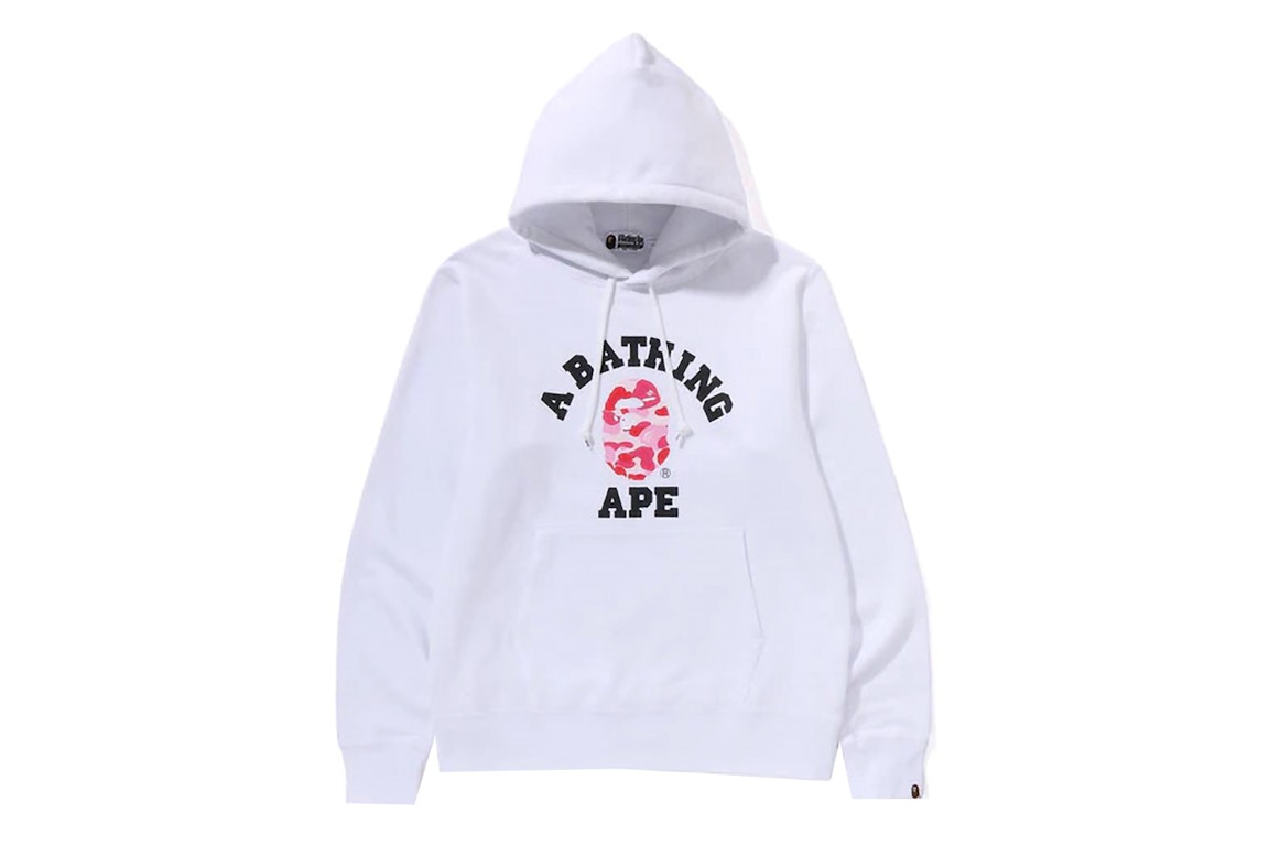 Pre-owned Bape Abc Camo College Organic Cotton Pullover Hoodie White/pink