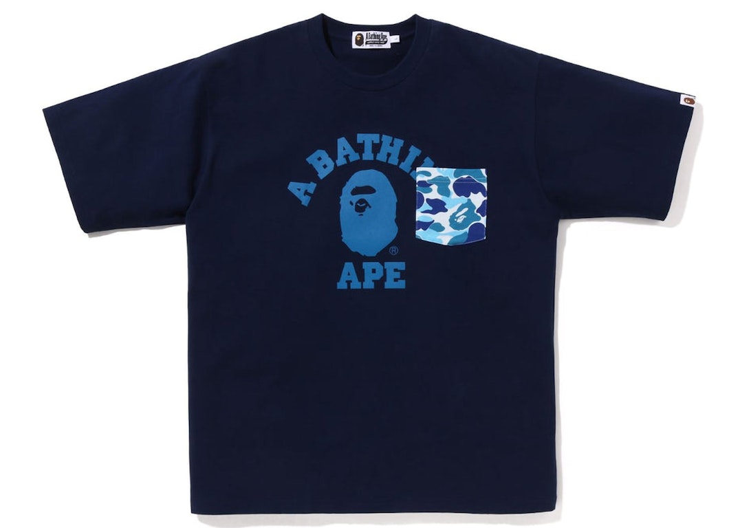 Pre-owned Bape Abc Camo College Pocket Relaxed Tee (ss23) Navy