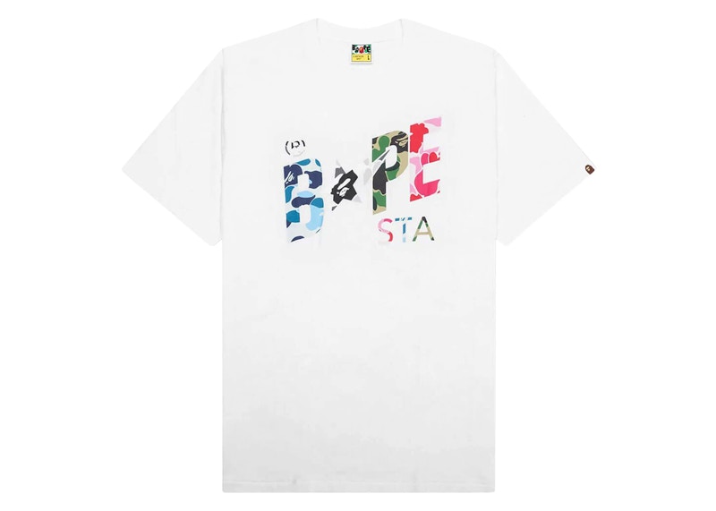 Pre-owned Bape Men's Abc Camo Crazy Sta Logo Tee Shirt In White