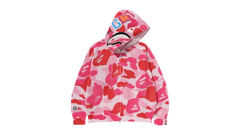 BAPE ABC Camo Crochet Relaxed Fit Shark Full Zip Hoodie Pink