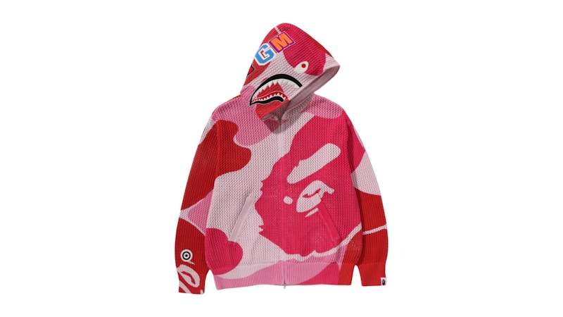 BAPE ピンク サメ タコ アート パーカー M BAPE ABC Camo Crochet Shark Relaxed Fit Full Zip Hoodie Pink Men's
