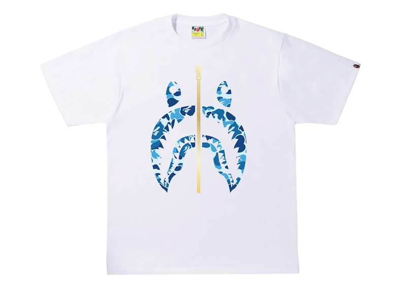 Pre-owned Bape Abc Camo Gold Zip Shark T-shirt White/ White/blue